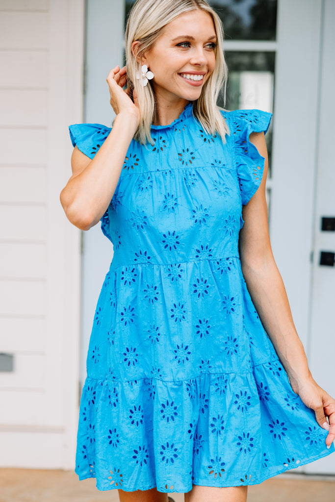 Light Turquoise Blue Eyelet Dress - Feminine Dresses – Shop the Mint