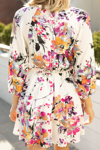 Influenced By Florals Pink Floral 3/4 Sleeve Dress