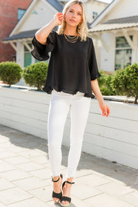 All You Have To Do Black Ruffle Blouse