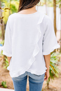 All You Have To Do White Ruffle Blouse