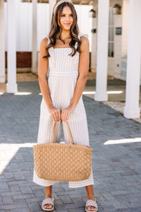 taupe striped jumpsuit