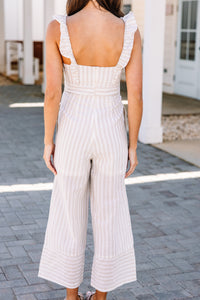 taupe striped jumpsuit