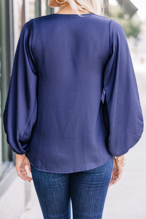 Loud And Clear Navy Blue Satin Blouse