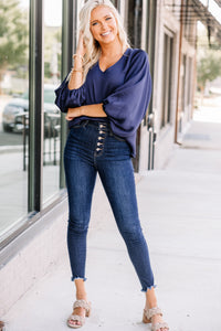 Loud And Clear Navy Blue Satin Blouse