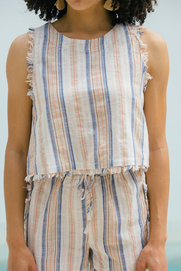 Let's Make Some Time Taupe Brown Striped Tank