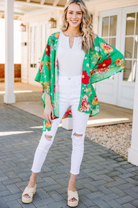 bright green floral kimono 