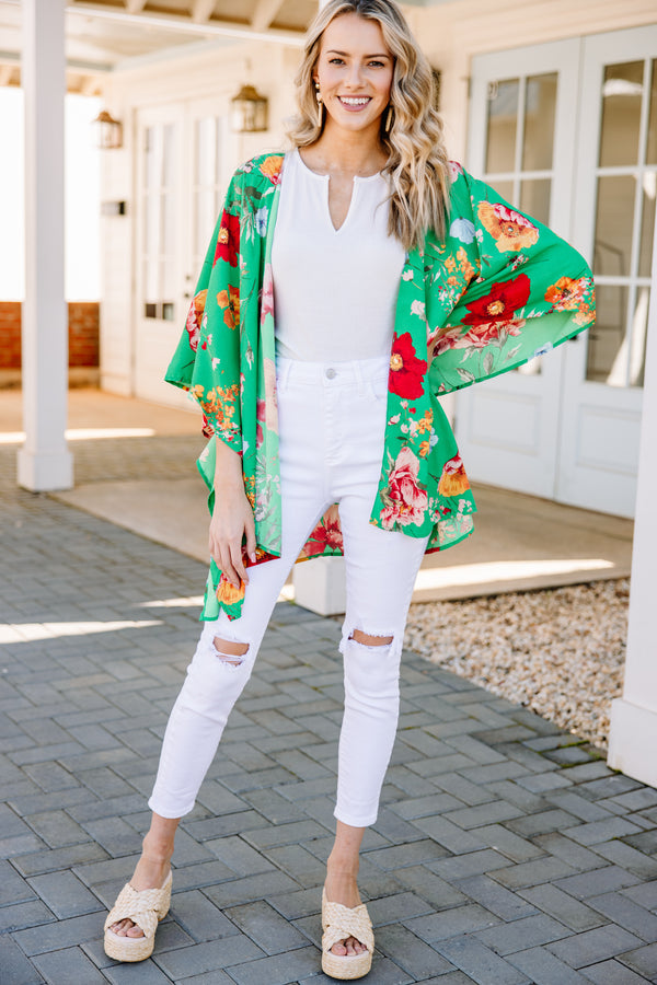 bright green floral kimono 