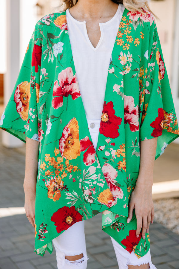 bright green floral kimono 