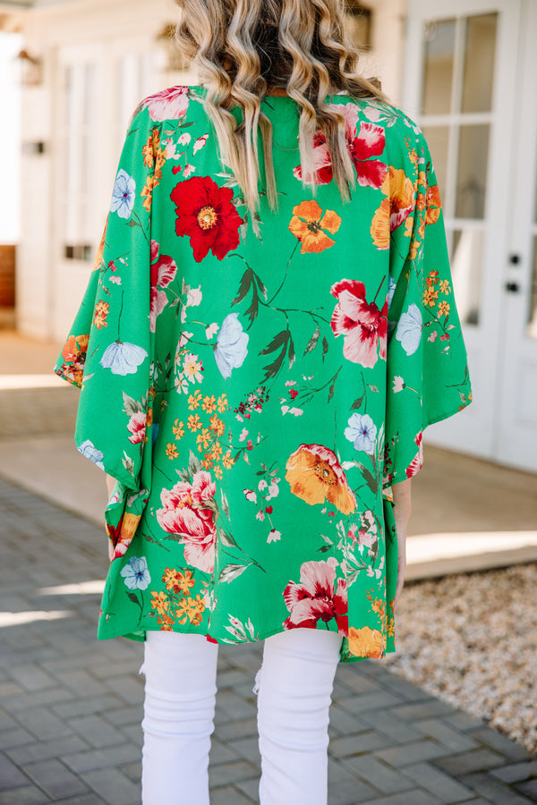 bright green floral kimono 