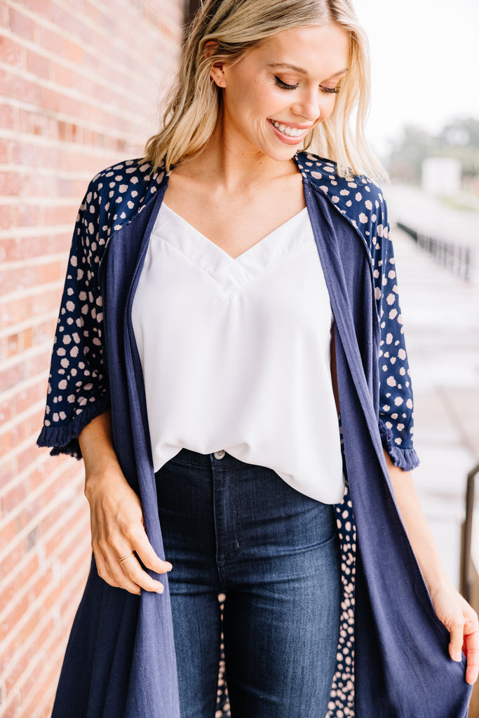 Sassy Navy Blue Spotted Kimono Trendy Kimonos Shop the Mint