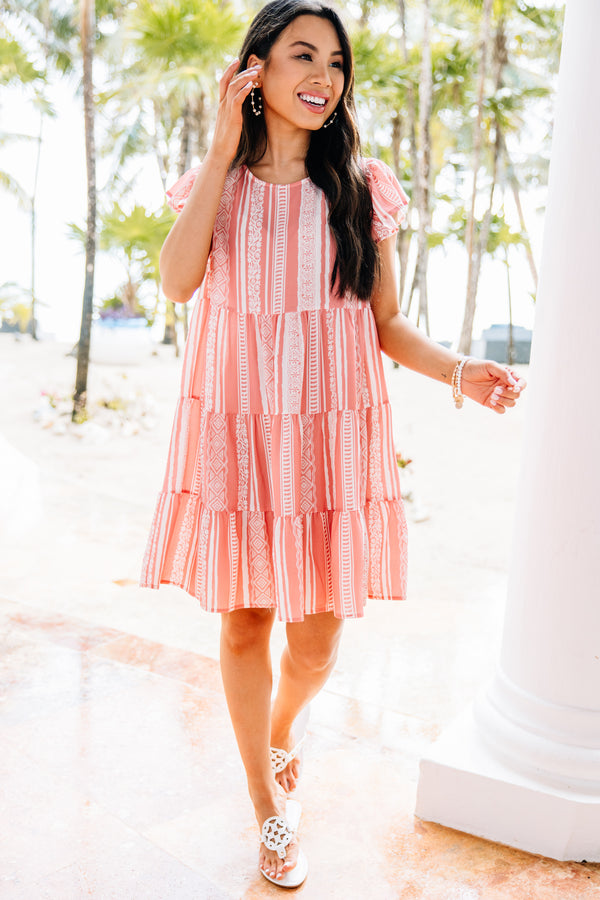 Just A Feeling Rose Pink Aztec Striped Dress