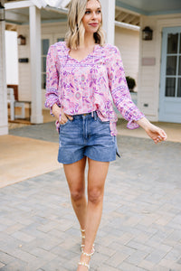 Make It Count Pink Mixed Print Blouse