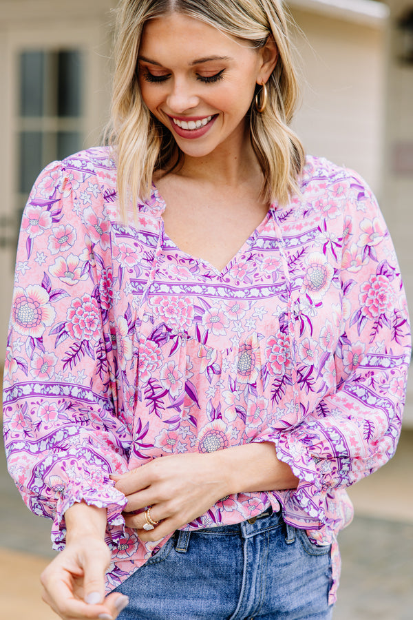 Make It Count Pink Mixed Print Blouse