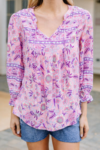 Make It Count Pink Mixed Print Blouse