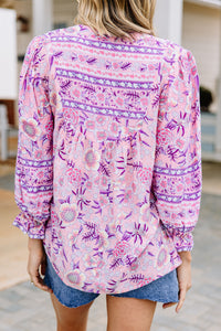 Make It Count Pink Mixed Print Blouse