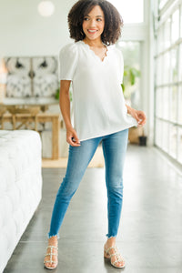 How To Love Ivory White Scalloped Blouse