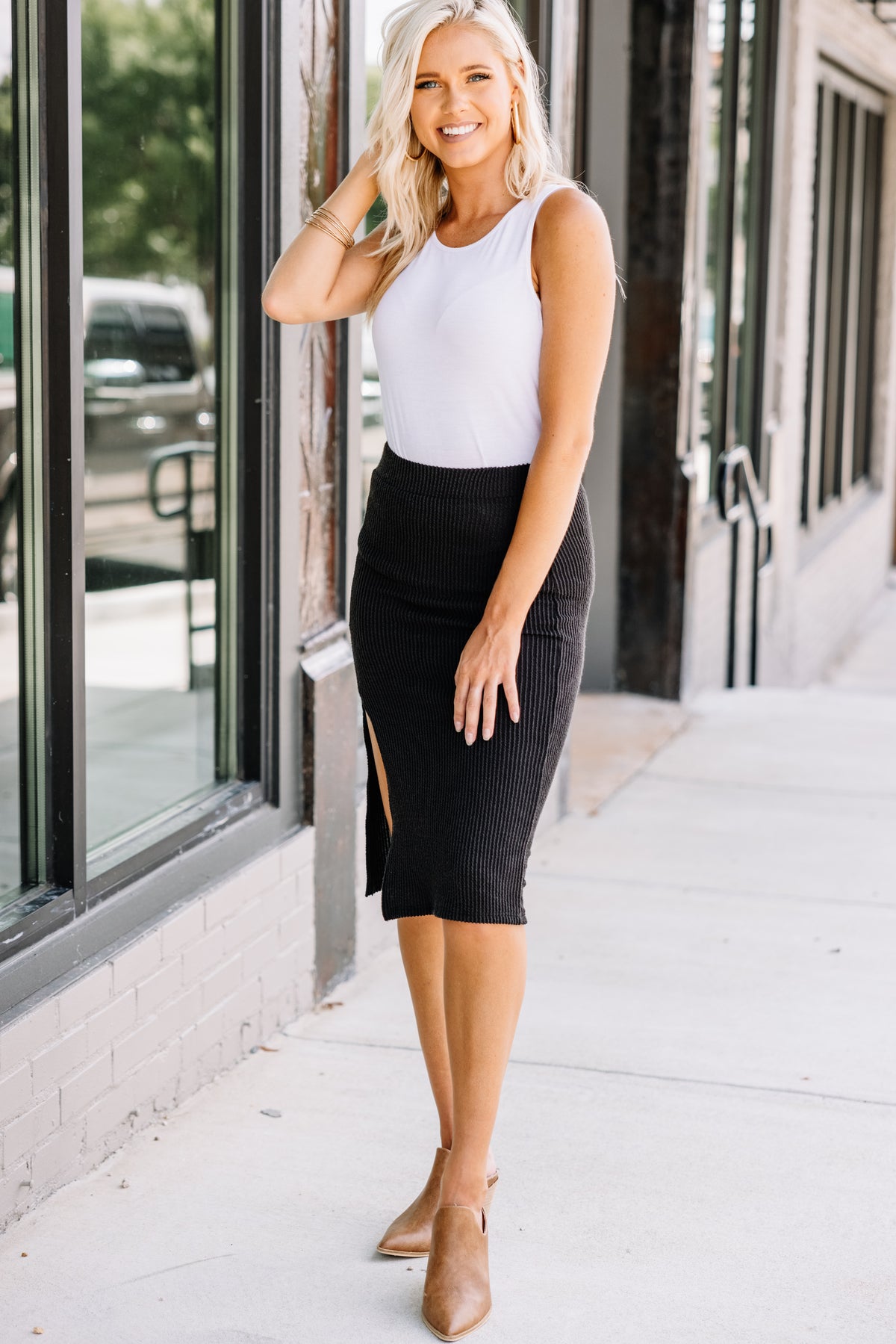 Chic Black Ribbed Skirt - Trendy Boutique Skirts – Shop the Mint