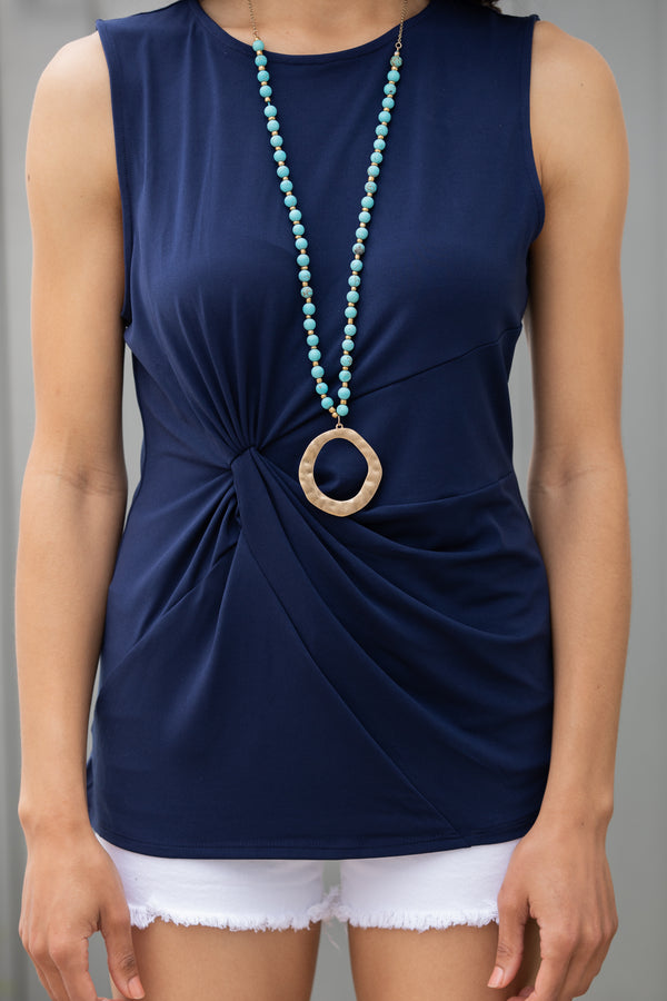 On Arrival Navy Blue Knotted Tank