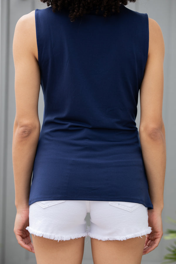 On Arrival Navy Blue Knotted Tank