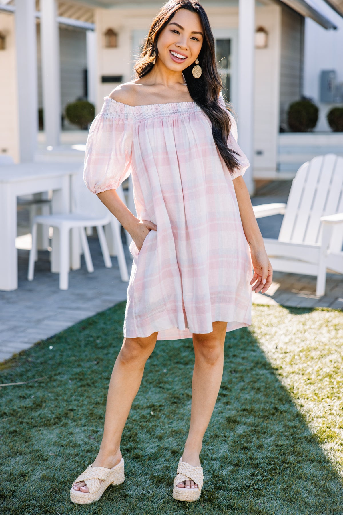 Feminine Pink Plaid Babydoll Dress Feminine Pink Plaid Babydoll Dress