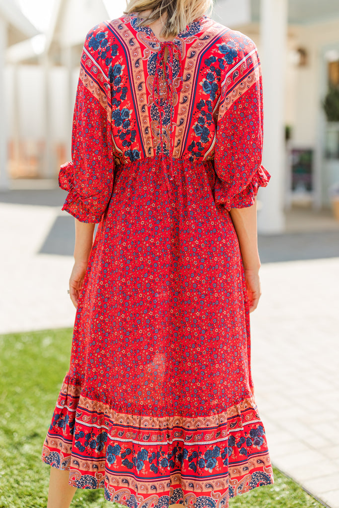 Boho Summer Red Floral Midi Dress – Shop the Mint