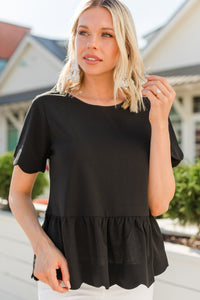 black scalloped blouse