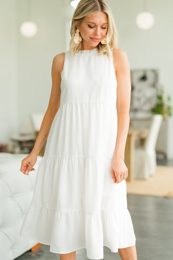 chic white midi dress