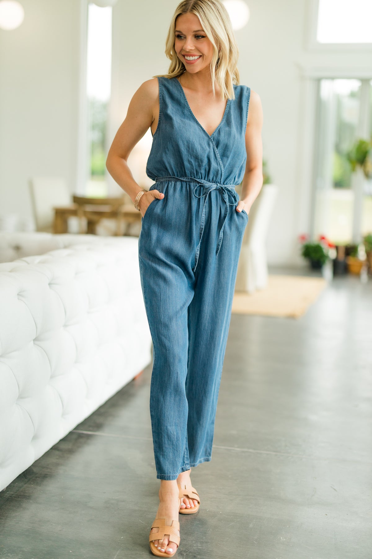 Cute Blue Chambray Jumpsuit - Trendy Jumpsuits – Shop the Mint