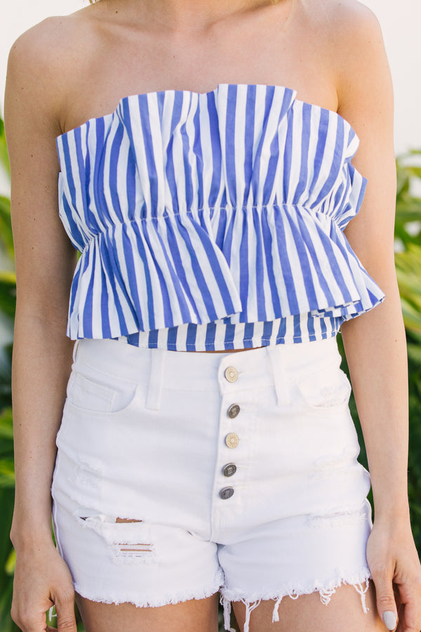 Just Ask Striped Ruffled Tank