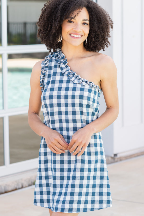 Clear Skies Above Navy Blue Gingham Dress