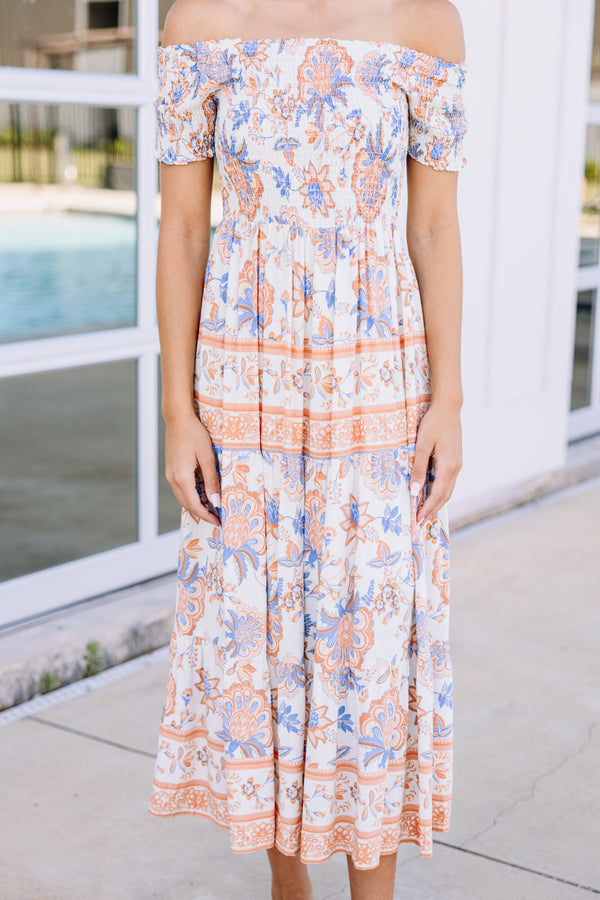 floral smocked midi dress