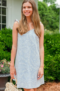 blue floral embroidered dress