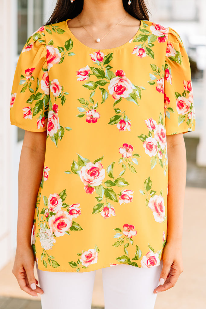 Pretty Marigold Yellow Floral Blouse - Trendy Tops – Shop the Mint