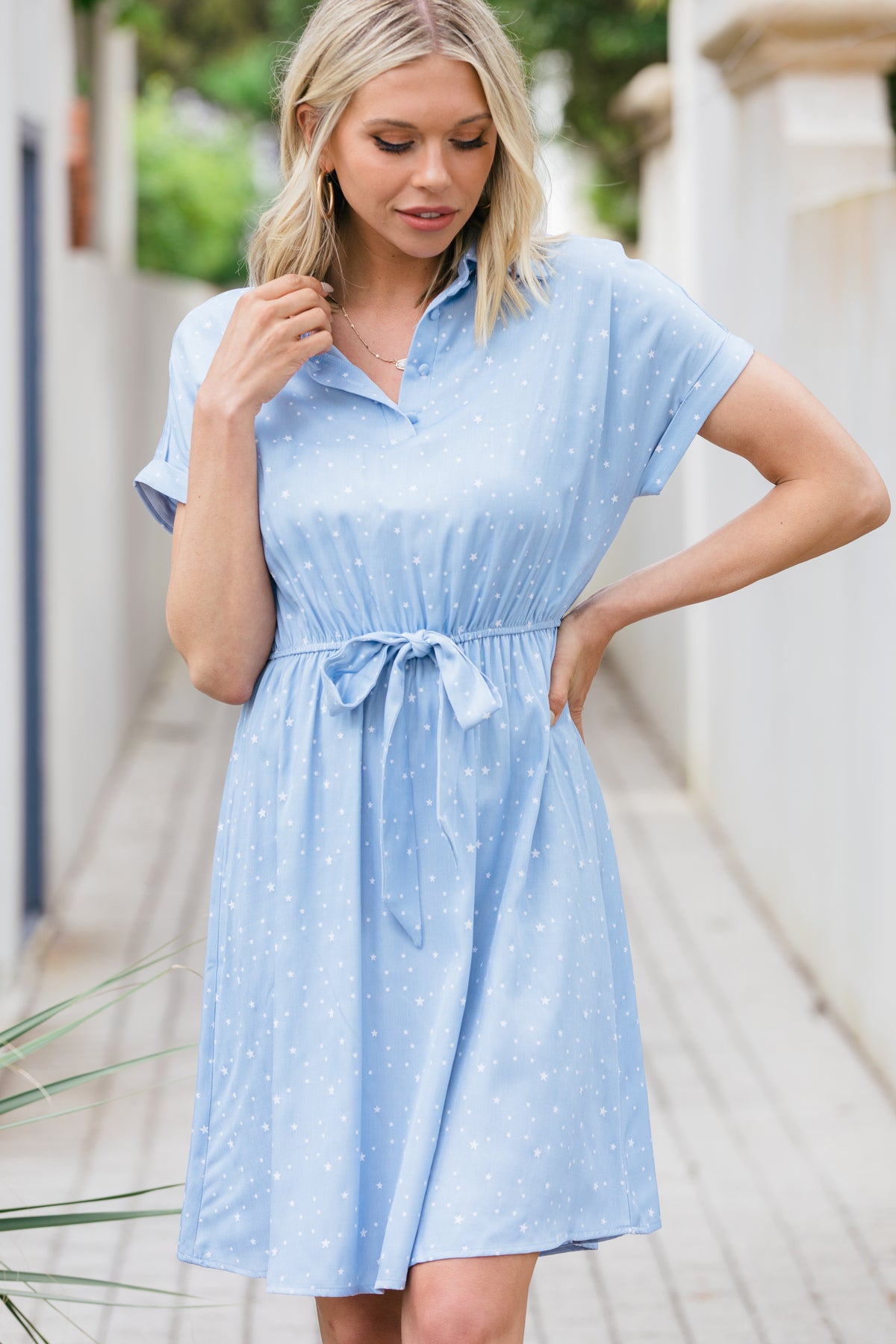 Cute Light Blue Star Printed Dress - Trendy Summer Dresses – Shop the Mint