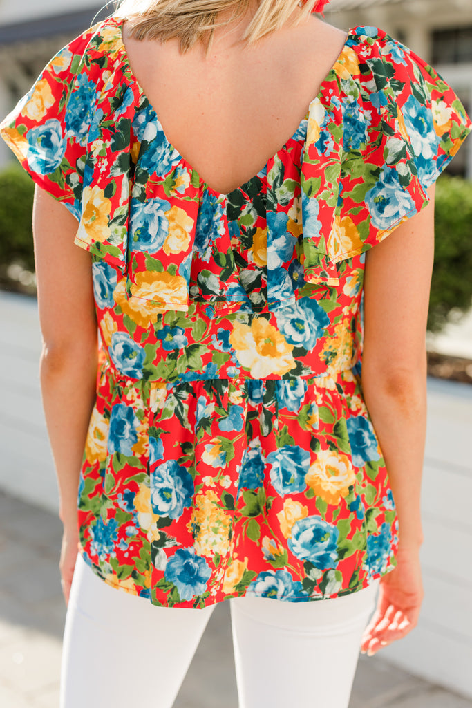 Flattering Red Floral Blouse - Bold Blouses – Shop the Mint