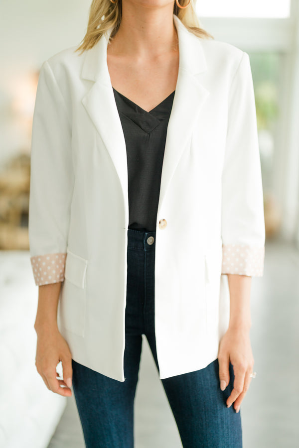 white polka dot lining blazer