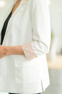 white polka dot lining blazer