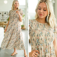 What A Day Beige Brown Ditsy Floral Maxi Dress