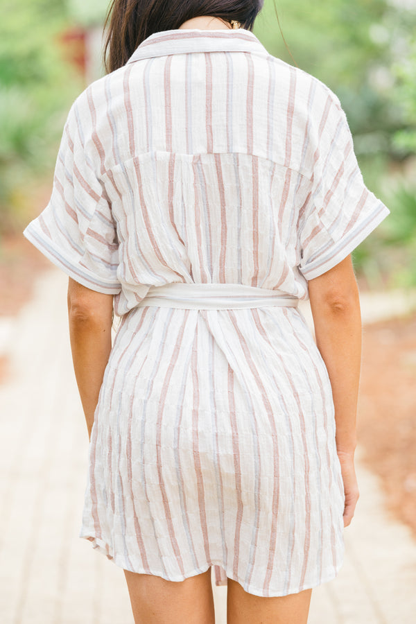 On The Move Off White Striped Dress