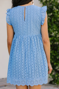 Who's That Girl Washed Blue Eyelet Romper Dress