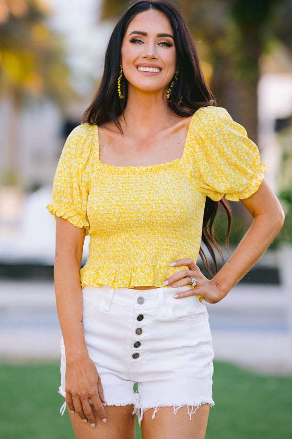 Think About It Yellow Ditsy Floral Top