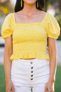 Think About It Yellow Ditsy Floral Top
