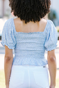 Think About It Light Blue Ditsy Floral Top