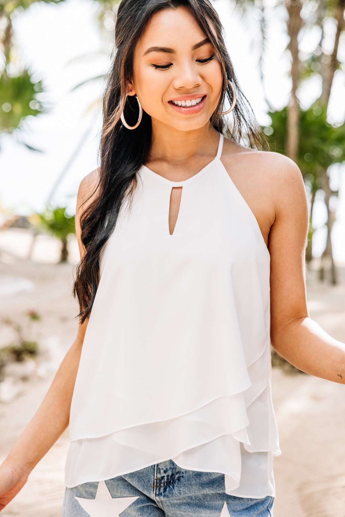 Novak Ruffle Tank Cute Off White Ruffled Tank - Versatile White Tanks – Shop the Mint