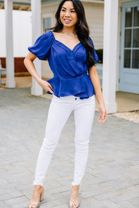 Perfect Love Sapphire Blue Pleated Top