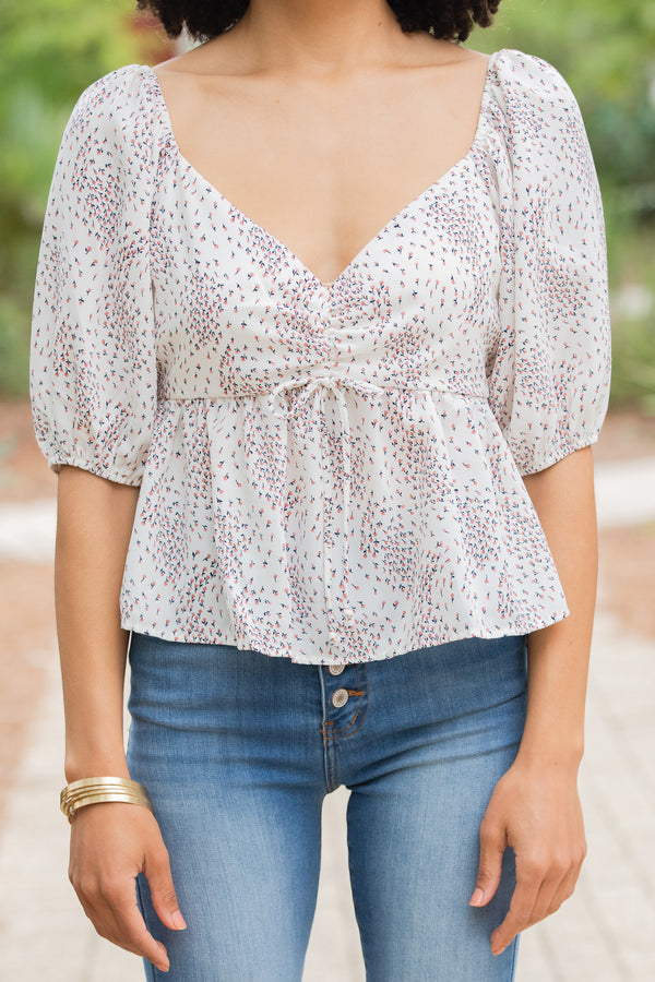 Ready For Fun Mauve Pink Ditsy Floral Top