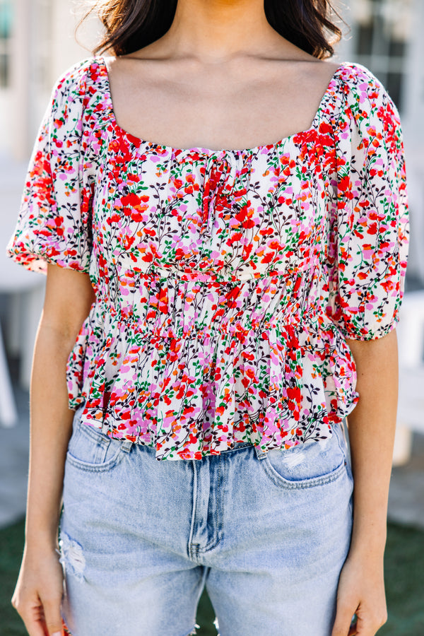 pink and red floral blouse