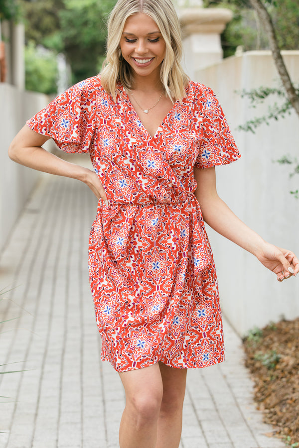 Thinking Out Loud Red Tile Print Dress