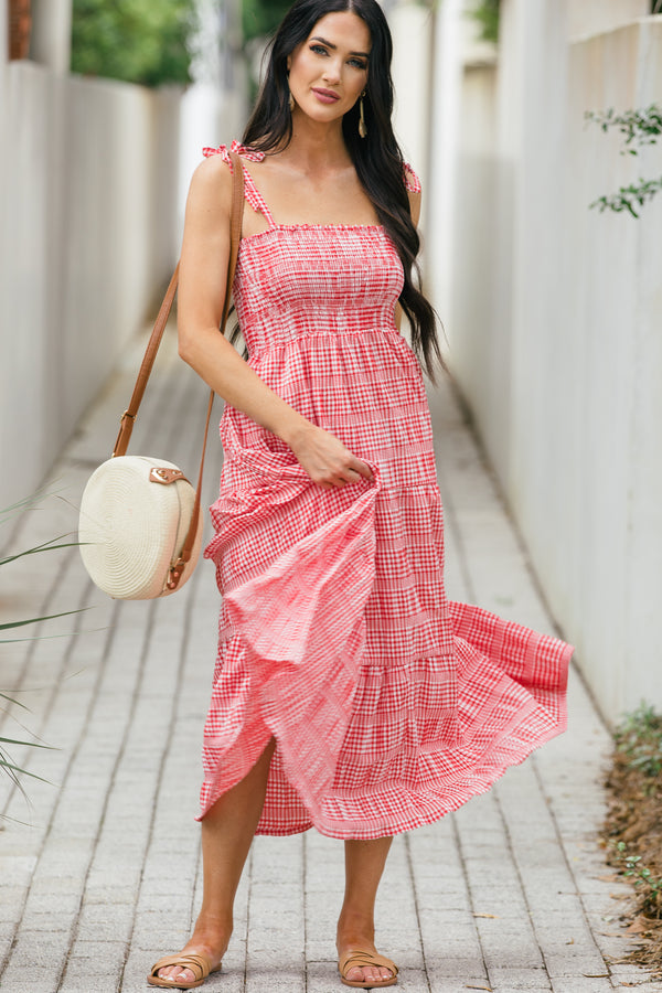 Sweet New Day Red Gingham Midi Dress