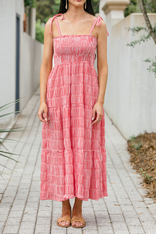 Sweet New Day Red Gingham Midi Dress